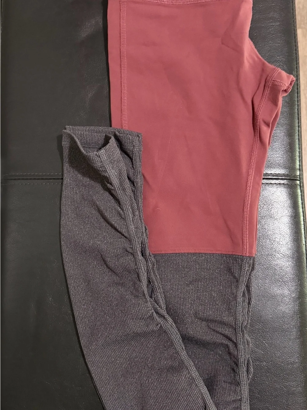 Alo Yoga Goddess Coral and Charcoal Colorblock High-Rise Leggings